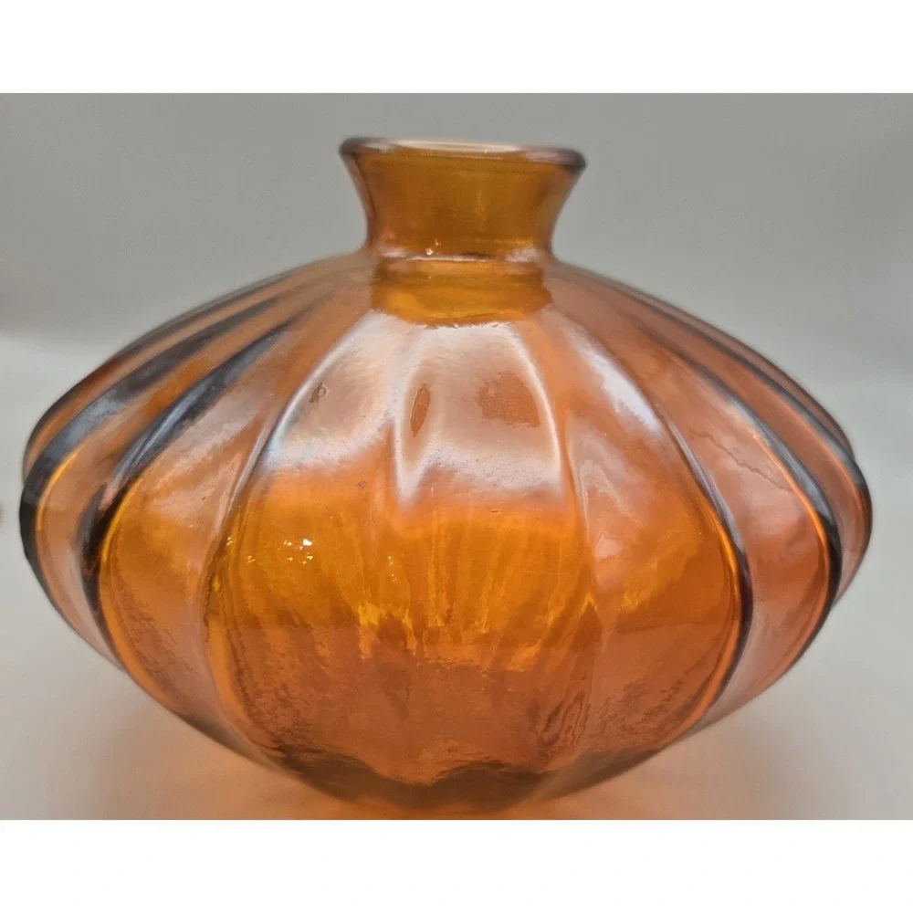 Vintage Vase Orange Gourd  Shaped  Ribbed‎ Vase. 7